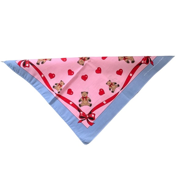Vintage Teddy Bear Bandana Pink and Blue Whimsical Kidcore Festival Cute - Picture 1 of 6